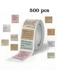 500pcs/Roll Vintage Inspirational English Quote Sticker Rolls, Decorative Stickers For Scrapbooking, Envelopes, Sealing PVC Sticker Sheets