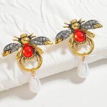 1 对女式萤火虫水钻和人造珍珠波西米亚森系风格耳环，适合夏季日常佩戴