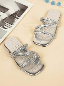 儿童时尚简约方头平底带休闲沙滩拖鞋，儿童春夏凉鞋