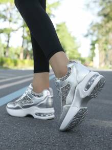 Zapatos de plataforma para mujer 2025 Nuevos zapatos con rhinestone para primavera y otoño, zapatillas deportivas casuales con suela gruesa y cojín de aire