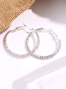 1 Pair Silver Rhinestone Earrings, Suitable For Daily Wear