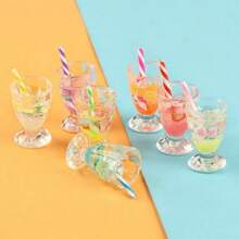 New Bestselling Dollhouse Realistic Food Doll Fruit Drink Straw Cup, Mini Doll House Scene Accessories, Glow-In-The-Dark Plastic Cup