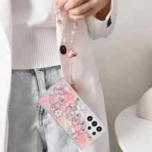 Étui scintillant et brillant pour Galaxy S25 Série/S24 Série/S23 Série/S22 Série, étui de luxe féminin et mignon avec fleurs en cristal 3D, strass et perles. Inclut une bandoulière poignet. Cadeau idéal pour les femmes, l'anniversaire, la mère, la famille, les amis, le petit ami, la petite amie
