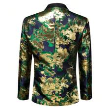 Plus Size Men Floral Jacquard Blazer Suit Jacket For Party & Wedding - Green - View 2