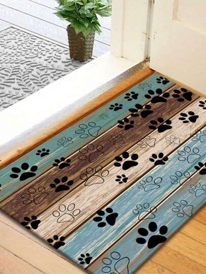 Velvet Paw Print Welcome Mat - , Anti-Slip And Quick-Drying, Suitable For Indoor And Outdoor Use - Stylish Decorative Carpet For Living Room, Bedroom, Bathroom, Kitchen, Patio And Laundry Room - Stain Resistant And Absorbent