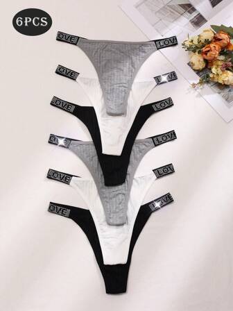 6pcs/Set Women's Fashionable Breathable G-String Panties