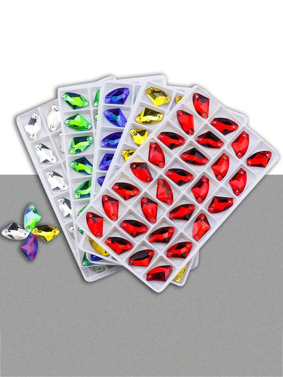 72 件/包平底彩色斧头形双孔手工缝制纽扣，DIY 水钻装饰适用于礼服和婚纱配饰 - 彩色 - 查看 1