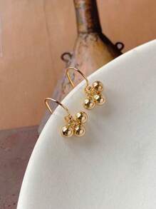 925 纯银三球吊坠耳环，优雅经典复古设计，时尚百搭女士耳环 - 金色 - 查看 3