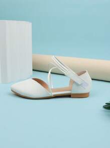 儿童钩环公主鞋，防滑尖头舒适软底白色平底鞋