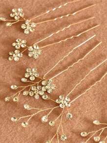 5pcs Faux Crystal Floral Hair Clips, Elegant Handmade Woven Non-Slip Hair Accessories