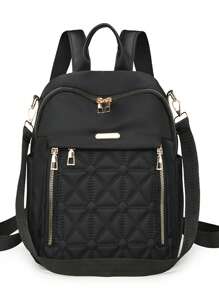 New Fashion Nylon Backpack For Girls, Travel Bag [Zipper Direction & Strap Style Randomly Selected] - Black - View 3