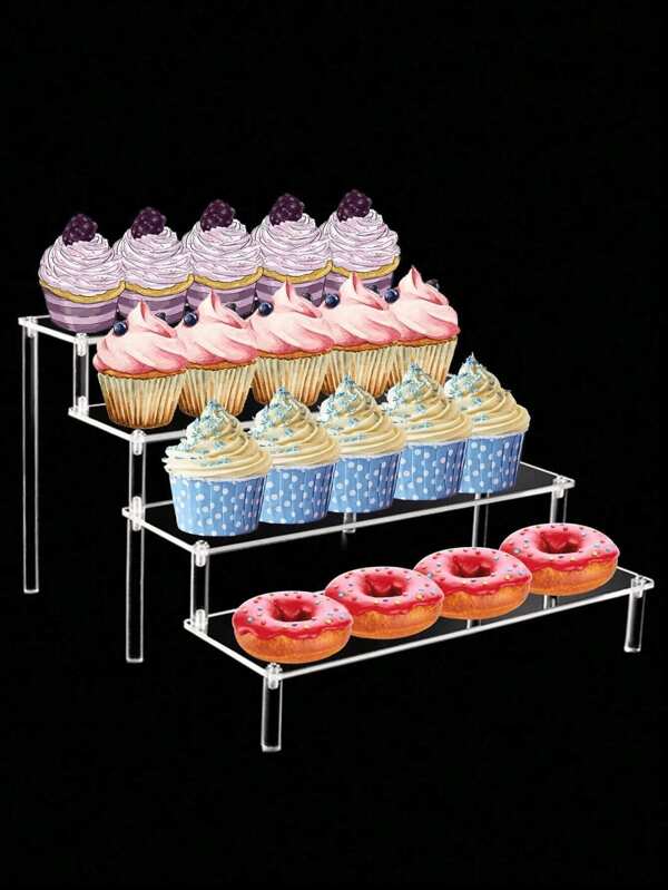 Acrylic Cupcake Stand Round Jewelry Display Stand, Rotatable Round Barbell Pedestal, Multi-Layer Round Dessert Cake Placing Rack, Or Earrings, Rings, Bracelets, Necklace Showcase Holder, Black Organizer For Home Decor