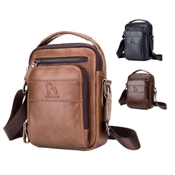 Bolso de hombro de cuero para hombre - Bolso bandolera compacto con correa ajustable, diseño resistente al agua para el trabajo, la oficina, los viajes y el uso diario - Bolso de mano para hombre