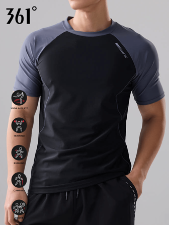 361degree 夏季健身男士 2025 印花短袖泳衣，撞色拼接，高品质丝网印刷，不会脱落，微孔透气，速干弹性面料，适合游泳、温泉、冲浪、浮潜、水球、皮划艇、帆船、休闲装