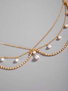 imoli 1 件简约铜链项链，带水钻、树脂和人造珍珠流苏吊坠，适合斋月活动、派对、礼物（手工制作、定制长度、不同圆盘数量） - 彩色 - 查看 3