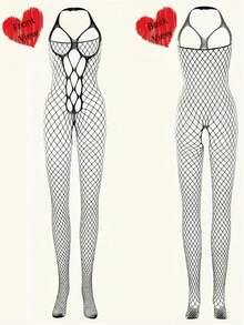 قميص بيكيني شبكي إثاري من قطعة واحدة، بتصميم سهل المنظر والبطن مفتوح، ملابس داخلية حميمية للنساء، مناسبة للبالغين (الارتفاع: 150-185 سم ، الصدر: 80-120 سم ، الخصر: 58-100 سم. مصنوع يدويًا ، يُسمح بفرق 1-3 سم. قد تحدث اختلافات طفيفة في اللون بسبب إعدادات الشاشة) - الأسود - مشاهدة 1