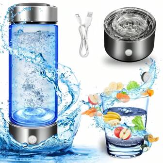 1pc Hydrogen Water Bottle,14oz (420ml) Portable Borosilicate Glass Hydrogen Water Ionizer Generator,Beauty And Wellness Cup,Portable Rechargeable Hydrogen Rich Cup,Hydrogen And Oxygen Separation Hydrogen Mug,Adopting SPE/PEM Technology,Rapid Electrolysis To Improve Water Quality,Outdoor Travel Supplies In Summer,Gift For Elders,Suitable For Home School Office Travel And Fitness And Everyday Drinking Water Cups