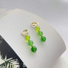 1 Pair Fashionable Minimalist All-Match Retro Elegant Shiny Green Gradient Glass Crystal Beaded Ball Drop Earrings For Women, Suitable For Daily Wear And Parties - Green - View 5