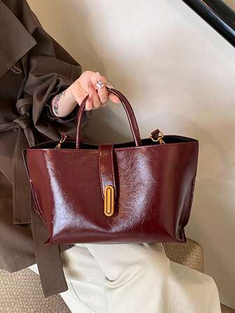 勃艮第高端简约手提杂货篮女士手提包，新款 Ancara 红色时尚水桶包，单肩斜挎包，零钱包，母子包，适合工作、购物、旅行，纯色锁带手提包