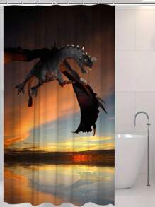 1pc Moonlight Dragon Print Waterproof Shower Curtain, Fabric Bathroom Decor Curtain With 12 Hooks, Decorative Bathtub Partition Curtain, Modern Household Bathroom Decor, Waterproof Polyester Fabric, Machine Washable, Grommet Top, Great As A Gift, Size: 35inX70in, 47inX70in, 59inX70in, 70inX70in Mother's Day Flowers, Personalized Gifts For Mom, Last Minute Gifts, Mother's Day Ideas, Mothering Sunday Gifts, Handmade Cards For Mum, Best Mother's Day Gifts Under $50