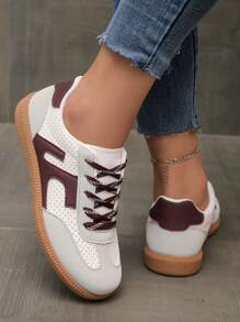 Women's Casual Sport Shoes, 2025 Spring/Autumn New Fashionable Versatile Athletic Sneakers, Lightweight Breathable Comfortable Lace-Up Casual Shoes, Contrast Color Minimalist Design, Suitable For Young Women Outdoor Leisure And Fitness Training