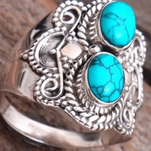 1 Stück Boho-Stil silberplattierter Ring mit Türkisstein, elegantes Jahrestags-Geschenk, Verlobungs-/Hochzeitsring für Frauen, Valentinstags-Geschenk