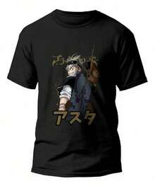 Asta Bulls Anime Black Clover T-Shirt V15 Japanese Anime Manga Geek Nerd Shirt Blouse Unisex Male Female 100% Cotton Top Premium Streetwear New Release Various Colors!! Plus Size - 黑色 - 查看 2