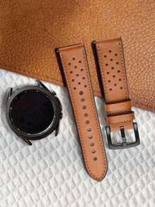 1pc zachte en comfortabele leren horlogeband met creatief rond geperforeerd ontwerp, compatibel met Samsung Galaxy Watch 4/5/6/7 40mm 41mm 44mm 45mm, Watch GT2 GT3, Watch. Geschikt voor zakelijke herenkleding en feest-/buiten-/dagelijkse kleding voor dames, snel los te maken smartwatch-accessoire