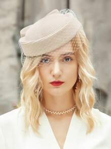 HIMESPORT 2025 Women's Straw Beret Fascinator Hat With Veil & Mesh Detailing - Pillbox Derby Tea Party, Wedding Bride Cocktail Fedora Cap