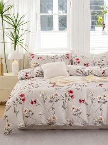3pcs/Set Floral Pattern Duvet Cover Set(1 Duvet Cover & 2 Pillowcase)Soft And Skin-Friendly Duvet Cover Bedding Set For Home, All Season Bed Sheets Set