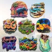 1pc Scenic Thailand Phuket Grand Palace, Chiang Mai Temple, Elephant, Food Resin Refrigerator Magnets, Travel Souvenir, Home Decor For Office, Bedroom, Cabinet, Meaningful Creative Gift