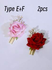 1/2/3 件玫瑰珍珠串珠叶子装饰发夹、发饰、婚礼、新娘发型、侧梳、学校用品