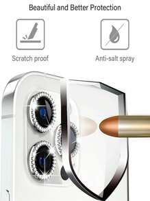 3Pcs Diamond Glitter Camera Protection Compatible With IPhone 16 15 14 13 11 16 12 Pro Max Plus Lens Tempered Glass - Silver - View 3