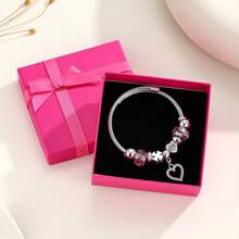 1pc Gift Box Heart Charm Bracelet - Elegant Style - Stainless Steel Won't Fade - Adjustable Size - Suitable For Daily Wear And Gift Giving - Ideal Gift For Special Someone - Fashion Women Bracelet