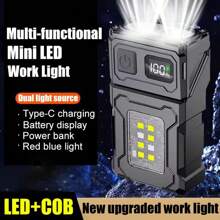 1 pieza Linterna LED, luz de mano recargable super brillante con pinza, larga duración de la batería para trabajo al aire libre, lámpara de trabajo multifuncional COB - Multicolor - Ver 2
