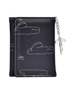 1pc Women's Cute Cartoon Rabbit Pattern Small Wallet With Bowknot Pendant, Lightweight Compact Card Holder Pouch, Anti-RFID Credit Card Organizer, Holiday Gift, Tri-Fold Snap Closure Handbag - Black - View 2