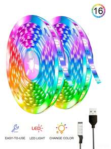 1pc 3.28ft/9.84ft/16.4ft/32.8ft/49.2ft USB LED Strip Light - RGB LED Lamp For Gifting, Home, Party Decoration, Suitable For Living Room, Bedroom, Bar, Cabinet, Shelf