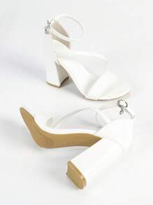 Sandalias de novia de tacón alto de 10 cm con puntera abierta, color blanco, con tiras francesas en color nude, elegantes y versátiles para primavera/verano - Blanco - Ver 3