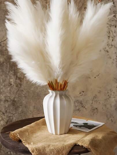 1PC Shatterproof Faux Ceramic Plastic Vase, Moderne Minimalist Home Wit Gestreepte Textured Cylindrical Elegante Multi Functional ative Flower Vase Wedding, Office, Seasonal Displays, Year Round Indoor/Outdoor Room Glass view 6