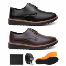 Kit Masculino 02 Pares De Sapato Social Derby Amarração Solado Tratorado Acompanha Palmilha Brinde + Cinto E Carteira Numeração Especial 37 Ao 46 Cor Café Preto