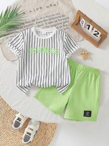 2pcs/Set Young Boy Summer New Short Sleeve T-Shirt And Shorts Casual Two Pieces Set