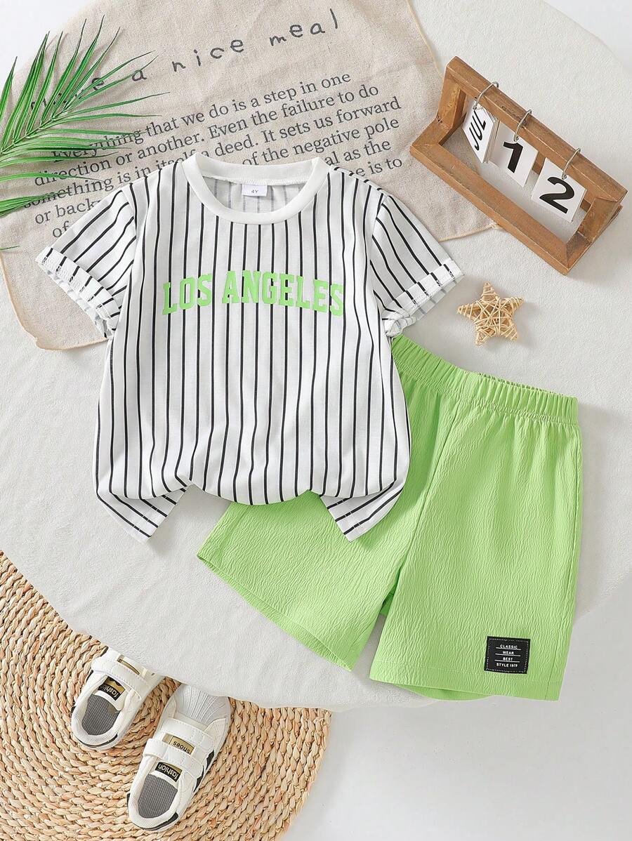 2pcs/Set Young Boy Summer New Short Sleeve T-Shirt And Shorts Casual Two Pieces Set