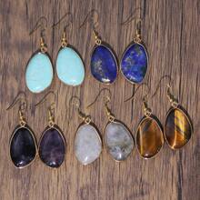 1 对新款波西米亚风简约天然石不对称吊坠耳环欧美流行配饰珠宝 - Lapis Lazuli - 查看 3