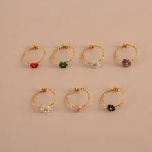 1 anel em forma de flor facetada de aço inoxidável, banhado a 18K, moda minimalista, adequado para encontros, festas e uso no escritório