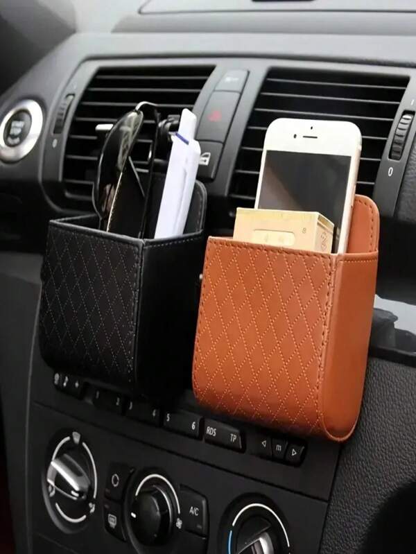 1 stuk PU leren opbergtas voor ventilatieroosters in de auto met haken - beige, zwart, grijs, bruin hangende organizertas voor sleutels, munten, telefoons en brillen - accessoires voor ventilatieroosters in de auto, houd uw auto netjes en opgeruimd, multifunctionele leren organizer voor in de auto, telefoonhouder voor ventilatieroosters voor vrouwen, opbergtas voor op reis, essentiële spullen voor terug naar school, slaapzaal