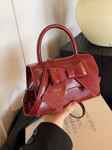 迷你手提包，夏季新款休闲个性时尚蝴蝶结托特包，单肩包，顶部手柄方形包，简约斜挎包，户外购物女包，化妆包