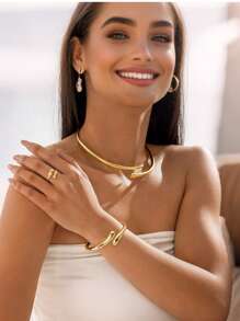 Set de 3 piezas de pulsera, anillo y collar tipo gargantilla con estilo europeo de gota, versátil y adecuado para uso diario, regalo perfecto para amigos