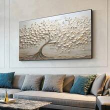 Tranh in nghệ thuật trừu tượng cây cối 2D hiện đại, nghệ thuật tối giản cây nâu, trang trí tường phong cảnh đương đại không có khung cho phòng khách, phòng ngủ, nhà bếp, không có khung - Màu be - Xem 6