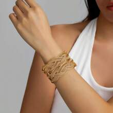 1pc Women's Fashionable High-End Woven Hollow Bracelet, Spring Adjustable Wrap Wrist Accessory
