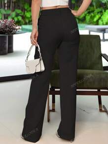 Apperloth A Pantaloni a vita alta, morbidi, con doppio bottone anteriore, piegatura, tasche inclinate e gamba ampia, adatti per uso casual e formale